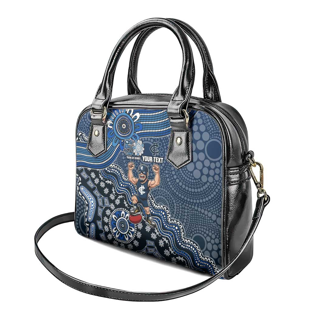 Personalized Carlton Blues Football Mascot Shoulder Handbag Aboriginal Dot Art Style Vibrant Indigenous Pattern Design