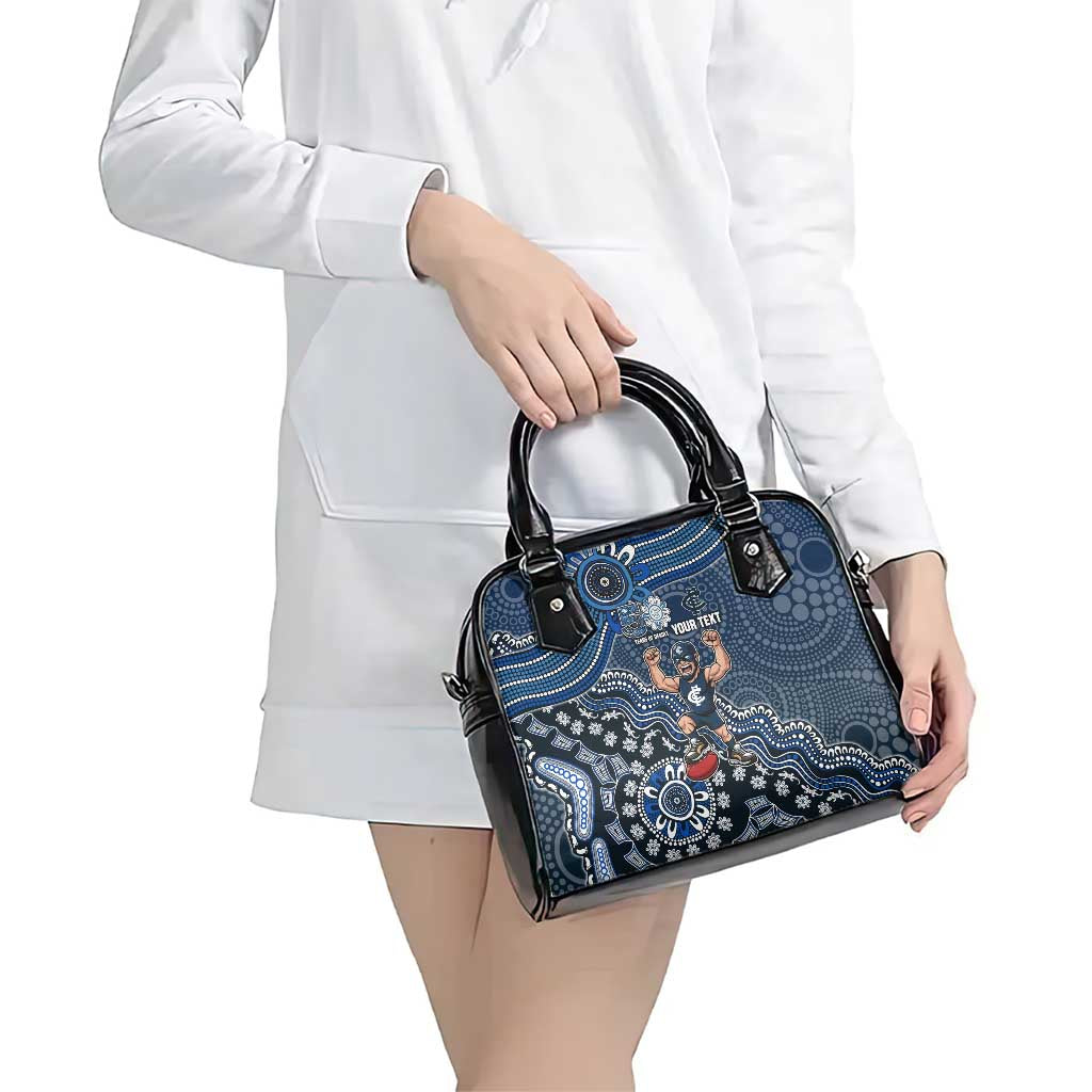 Personalized Carlton Blues Football Mascot Shoulder Handbag Aboriginal Dot Art Style Vibrant Indigenous Pattern Design