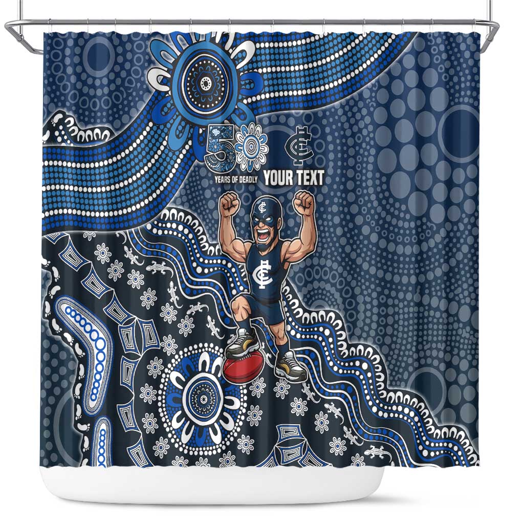 Personalized Carlton Blues Football Mascot Shower Curtain Aboriginal Dot Art Style Vibrant Indigenous Pattern Design