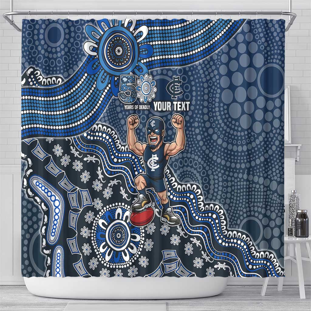 Personalized Carlton Blues Football Mascot Shower Curtain Aboriginal Dot Art Style Vibrant Indigenous Pattern Design