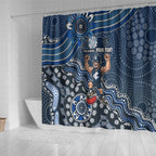 Personalized Carlton Blues Football Mascot Shower Curtain Aboriginal Dot Art Style Vibrant Indigenous Pattern Design