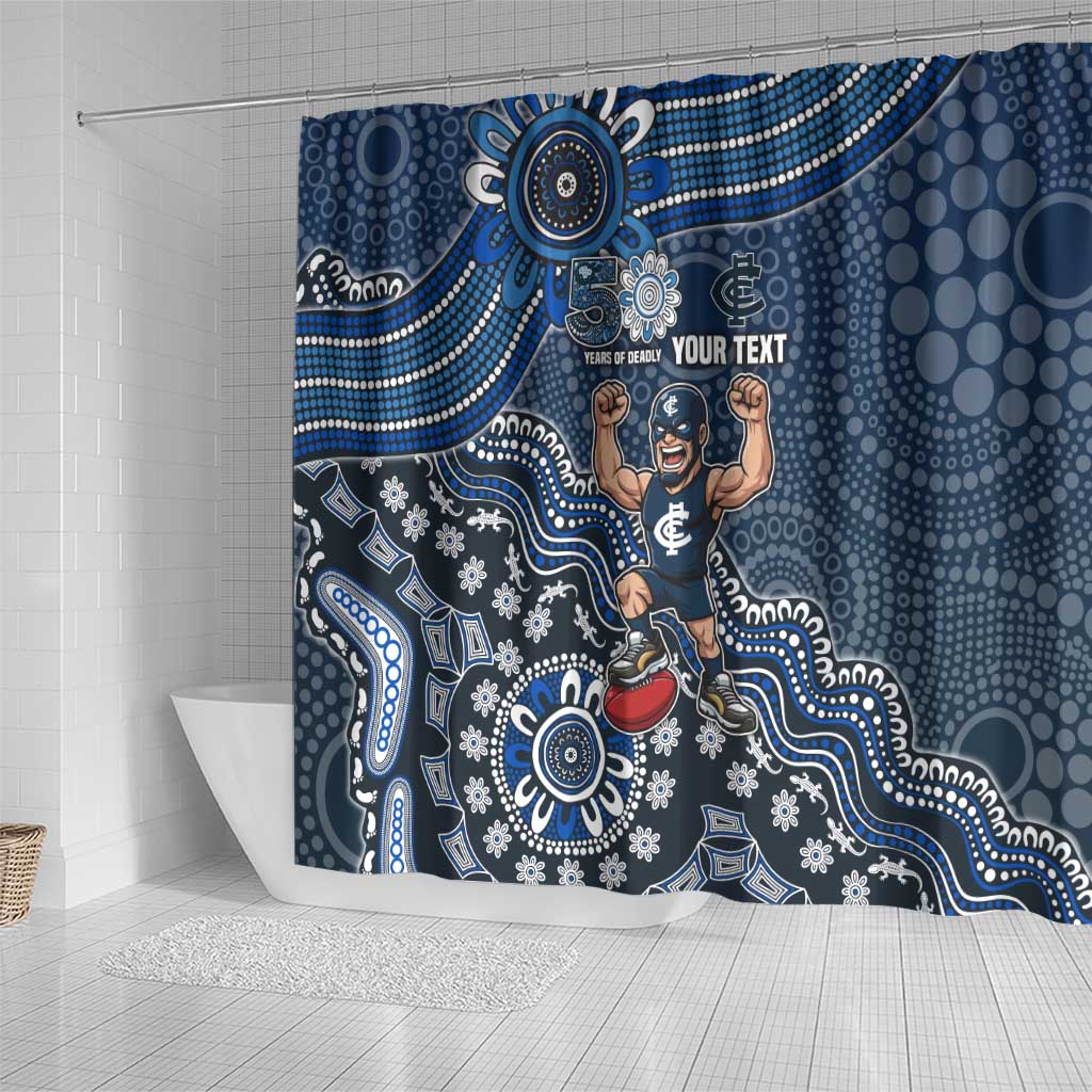 Personalized Carlton Blues Football Mascot Shower Curtain Aboriginal Dot Art Style Vibrant Indigenous Pattern Design