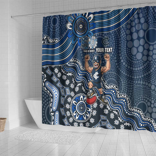 Personalized Carlton Blues Football Mascot Shower Curtain Aboriginal Dot Art Style Vibrant Indigenous Pattern Design