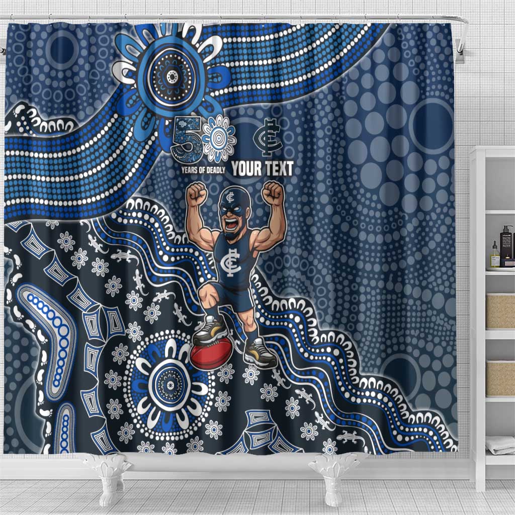 Personalized Carlton Blues Football Mascot Shower Curtain Aboriginal Dot Art Style Vibrant Indigenous Pattern Design