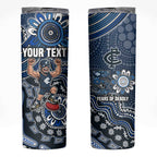 Personalized Carlton Blues Football Mascot Skinny Tumbler Aboriginal Dot Art Style Vibrant Indigenous Pattern Design