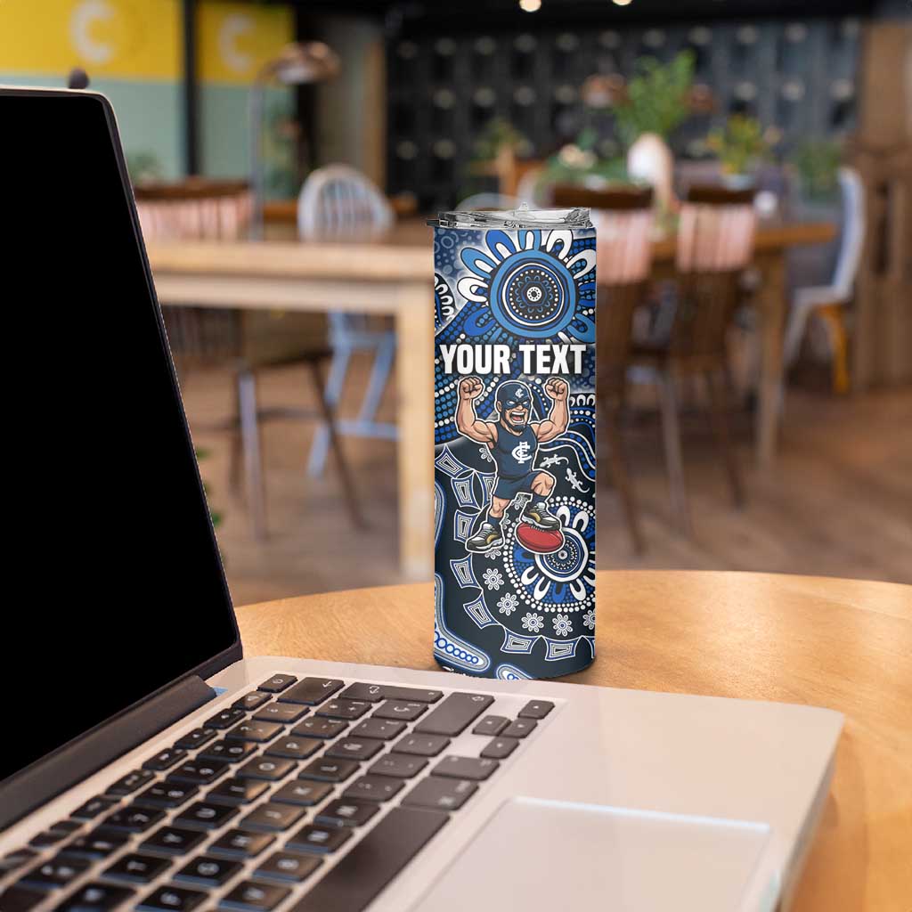 Personalized Carlton Blues Football Mascot Skinny Tumbler Aboriginal Dot Art Style Vibrant Indigenous Pattern Design