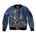 Personalized Carlton Blues Football Mascot Sleeve Zip Bomber Jacket Aboriginal Dot Art Style Vibrant Indigenous Pattern Design