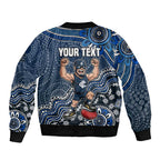 Personalized Carlton Blues Football Mascot Sleeve Zip Bomber Jacket Aboriginal Dot Art Style Vibrant Indigenous Pattern Design