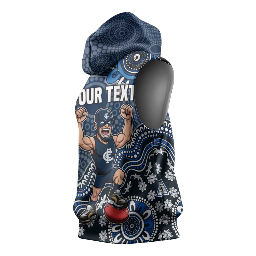 Personalized Carlton Blues Football Mascot Sleeveless Hoodie Aboriginal Dot Art Style Vibrant Indigenous Pattern Design