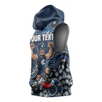 Personalized Carlton Blues Football Mascot Sleeveless Hoodie Aboriginal Dot Art Style Vibrant Indigenous Pattern Design