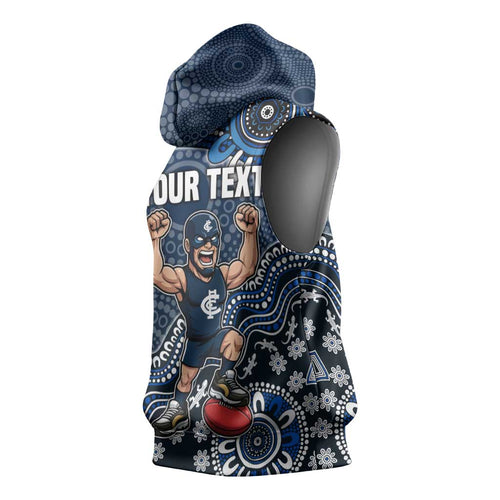 Personalized Carlton Blues Football Mascot Sleeveless Hoodie Aboriginal Dot Art Style Vibrant Indigenous Pattern Design
