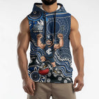 Personalized Carlton Blues Football Mascot Sleeveless Hoodie Aboriginal Dot Art Style Vibrant Indigenous Pattern Design
