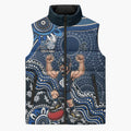 Personalized Carlton Blues Football Mascot Sleeveless Puffer Jacket Aboriginal Dot Art Style Vibrant Indigenous Pattern Design
