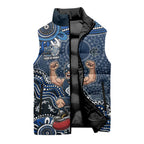 Personalized Carlton Blues Football Mascot Sleeveless Puffer Jacket Aboriginal Dot Art Style Vibrant Indigenous Pattern Design