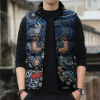 Personalized Carlton Blues Football Mascot Sleeveless Puffer Jacket Aboriginal Dot Art Style Vibrant Indigenous Pattern Design