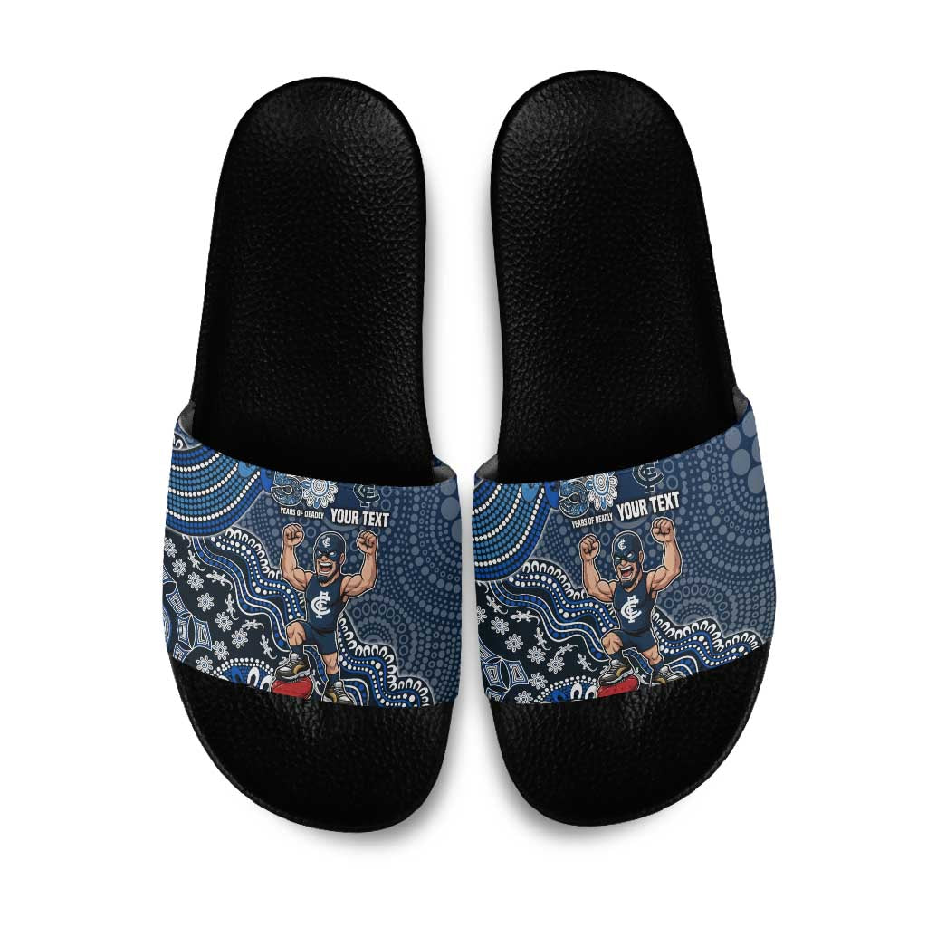Personalized Carlton Blues Football Mascot Slide Sandals Aboriginal Dot Art Style Vibrant Indigenous Pattern Design