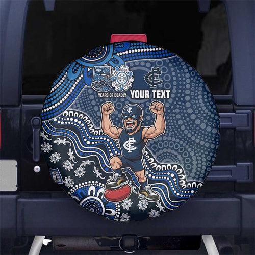 Personalized Carlton Blues Football Mascot Spare Tire Cover Aboriginal Dot Art Style Vibrant Indigenous Pattern Design