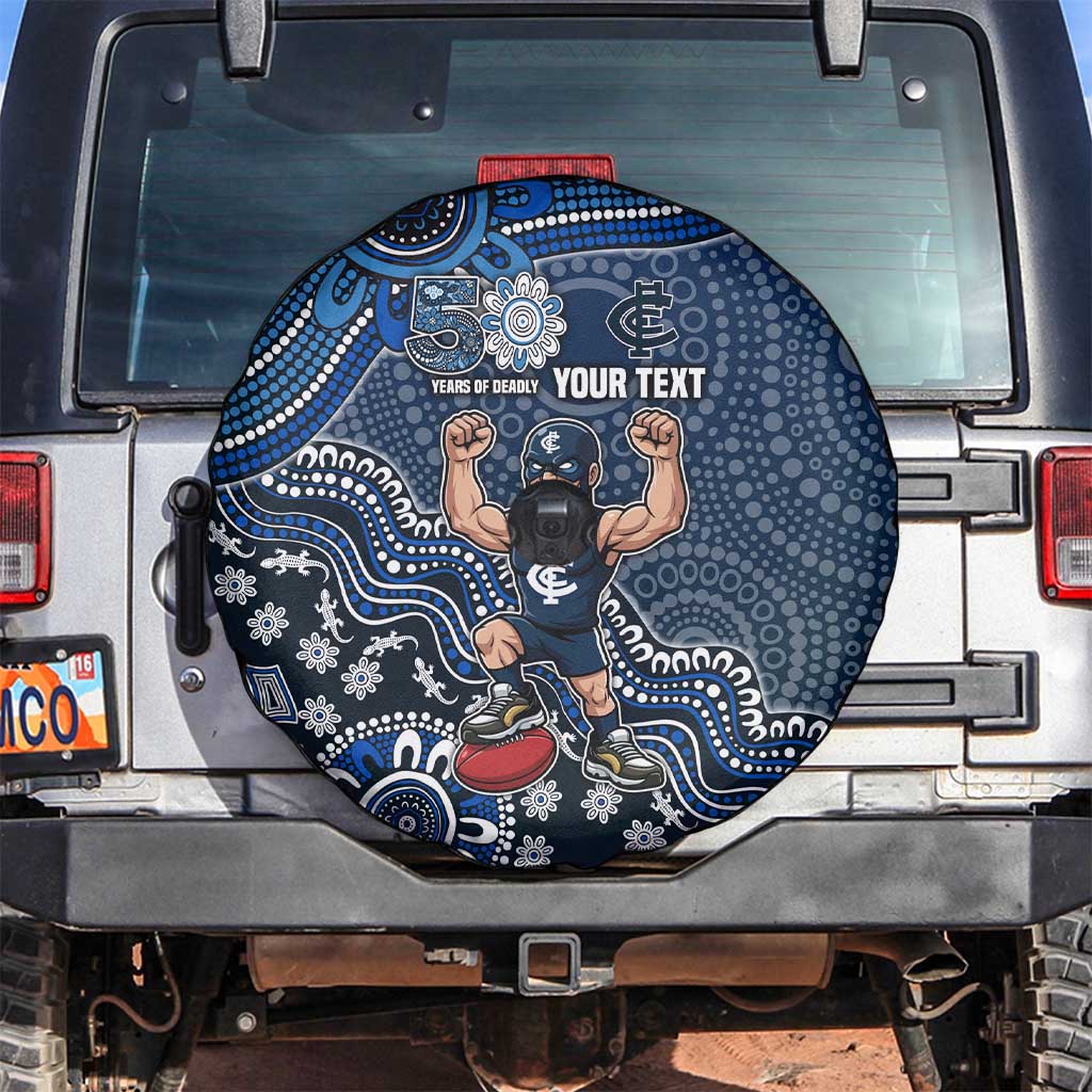 Personalized Carlton Blues Football Mascot Spare Tire Cover Aboriginal Dot Art Style Vibrant Indigenous Pattern Design