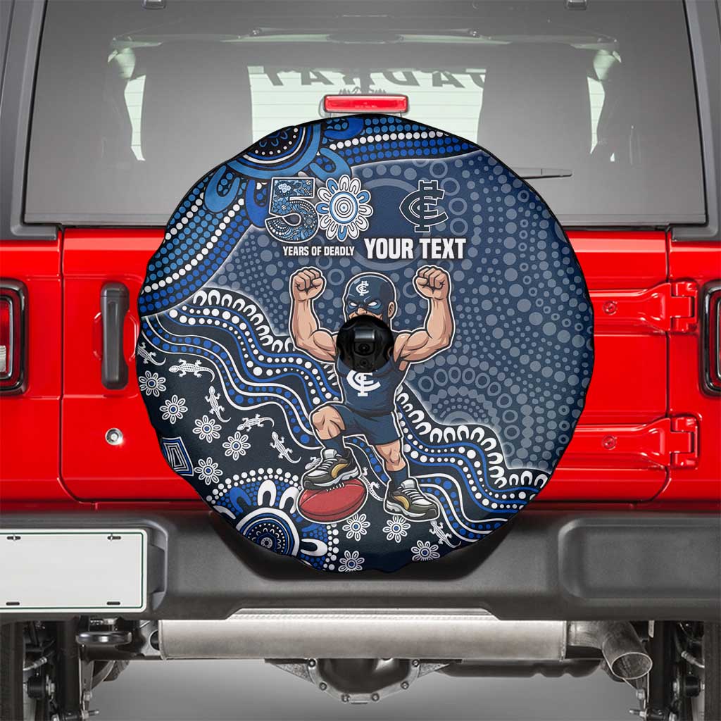 Personalized Carlton Blues Football Mascot Spare Tire Cover Aboriginal Dot Art Style Vibrant Indigenous Pattern Design