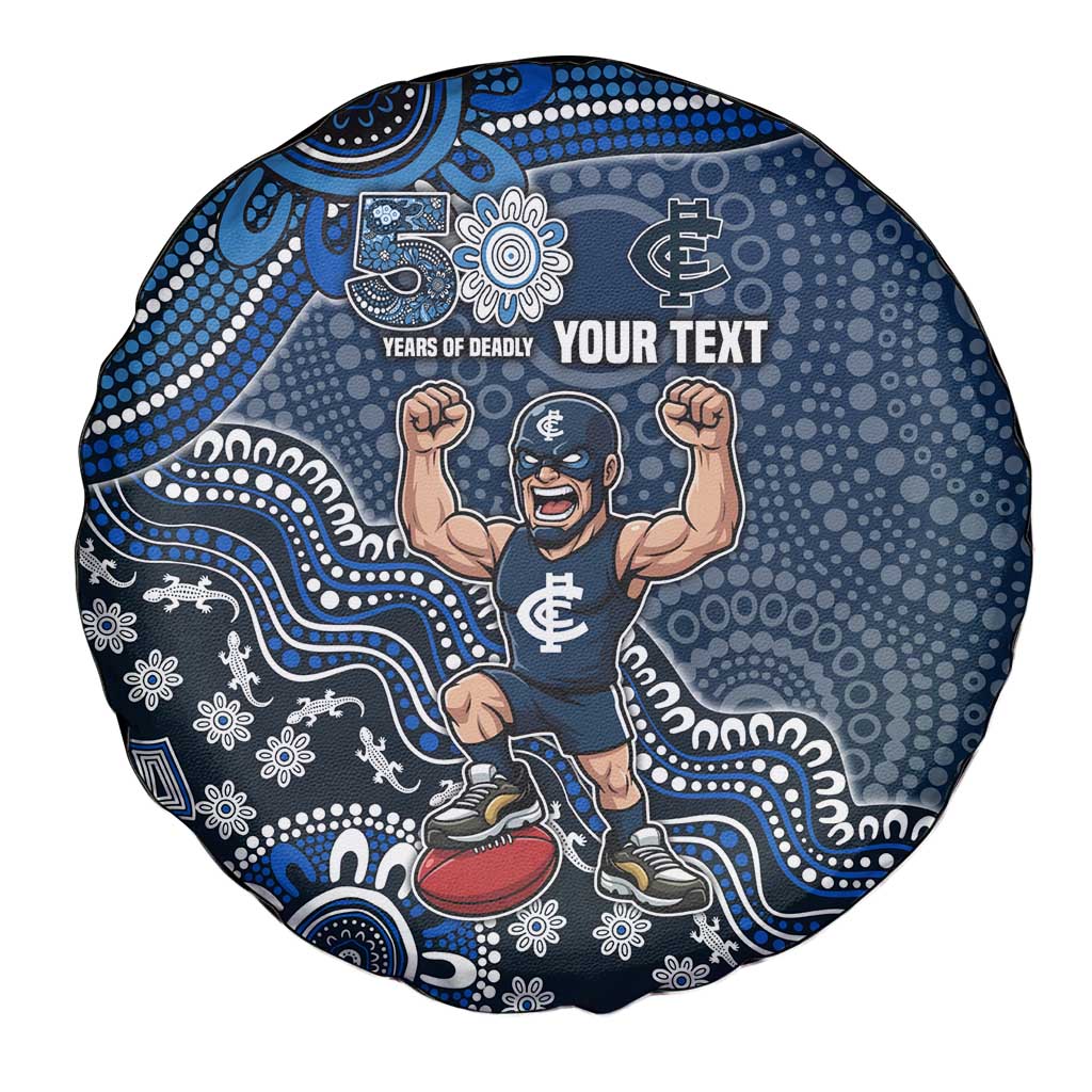Personalized Carlton Blues Football Mascot Spare Tire Cover Aboriginal Dot Art Style Vibrant Indigenous Pattern Design