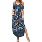 Personalized Carlton Blues Football Mascot Summer Maxi Dress Aboriginal Dot Art Style Vibrant Indigenous Pattern Design