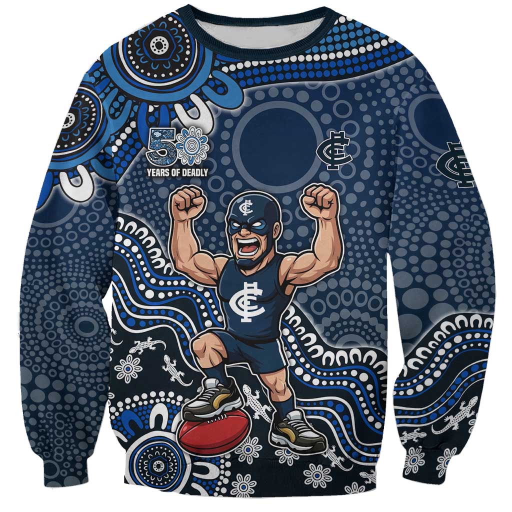 Personalized Carlton Blues Football Mascot Sweatshirt Aboriginal Dot Art Style Vibrant Indigenous Pattern Design