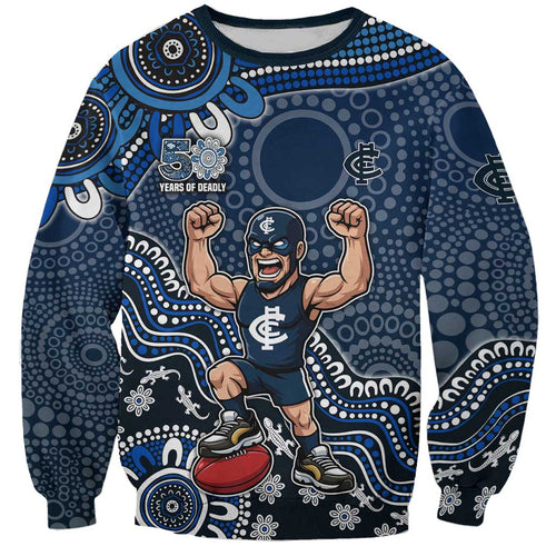 Personalized Carlton Blues Football Mascot Sweatshirt Aboriginal Dot Art Style Vibrant Indigenous Pattern Design