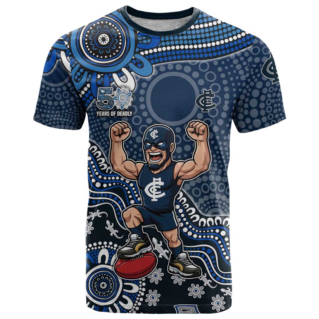 Personalized Carlton Blues Football Mascot T Shirt Aboriginal Dot Art Style Vibrant Indigenous Pattern Design