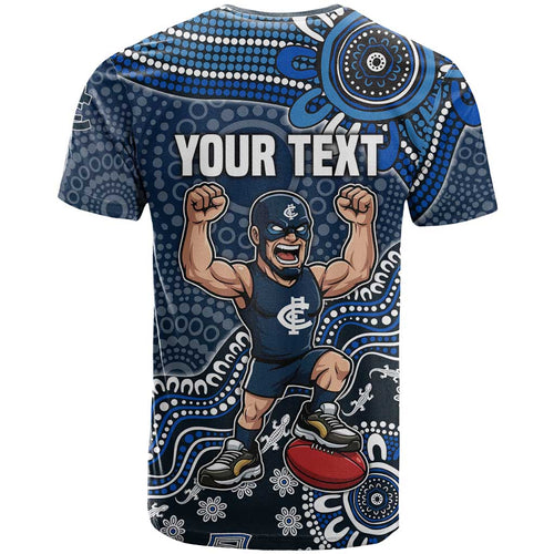 Personalized Carlton Blues Football Mascot T Shirt Aboriginal Dot Art Style Vibrant Indigenous Pattern Design