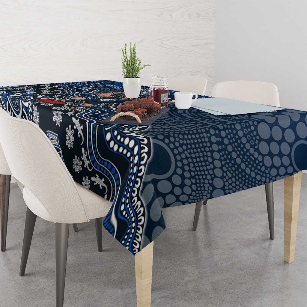 Personalized Carlton Blues Football Mascot Tablecloth Aboriginal Dot Art Style Vibrant Indigenous Pattern Design