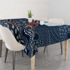 Personalized Carlton Blues Football Mascot Tablecloth Aboriginal Dot Art Style Vibrant Indigenous Pattern Design
