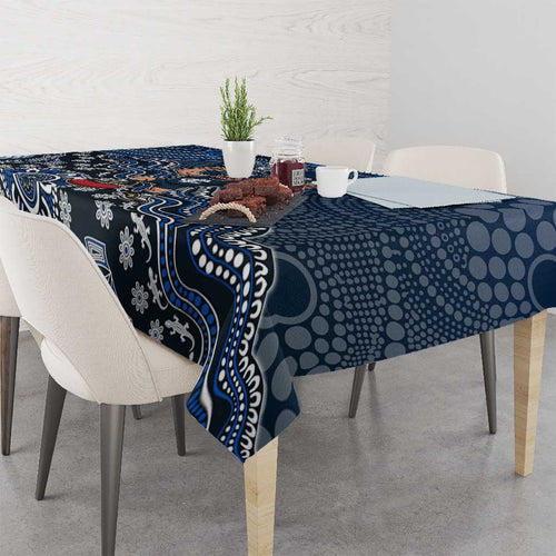 Personalized Carlton Blues Football Mascot Tablecloth Aboriginal Dot Art Style Vibrant Indigenous Pattern Design