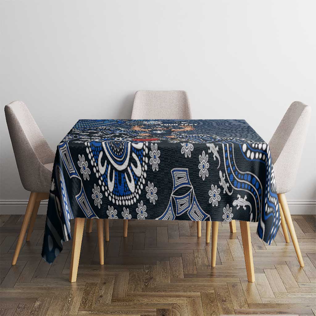 Personalized Carlton Blues Football Mascot Tablecloth Aboriginal Dot Art Style Vibrant Indigenous Pattern Design