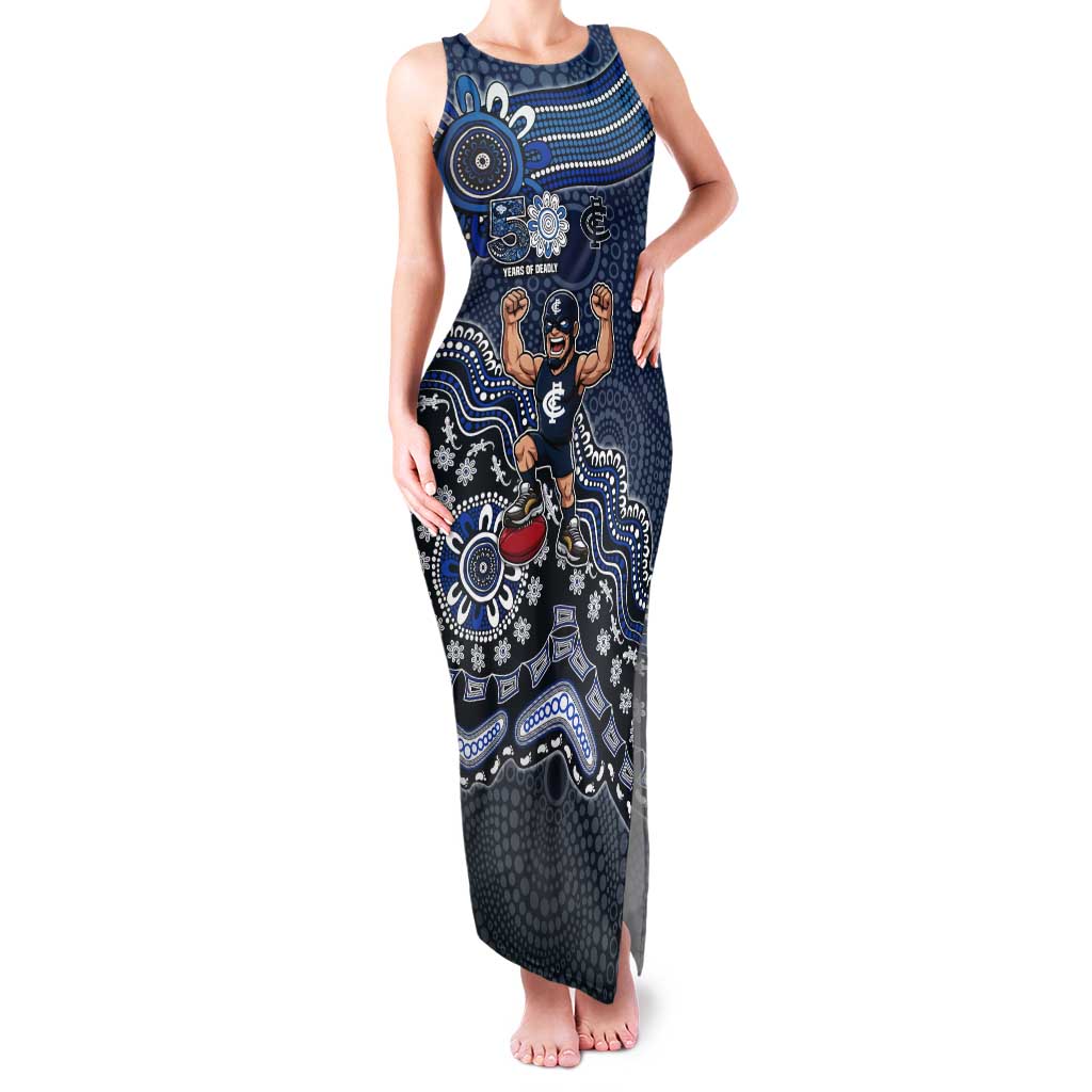 Personalized Carlton Blues Football Mascot Tank Maxi Dress Aboriginal Dot Art Style Vibrant Indigenous Pattern Design
