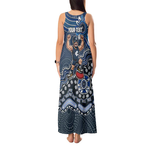 Personalized Carlton Blues Football Mascot Tank Maxi Dress Aboriginal Dot Art Style Vibrant Indigenous Pattern Design