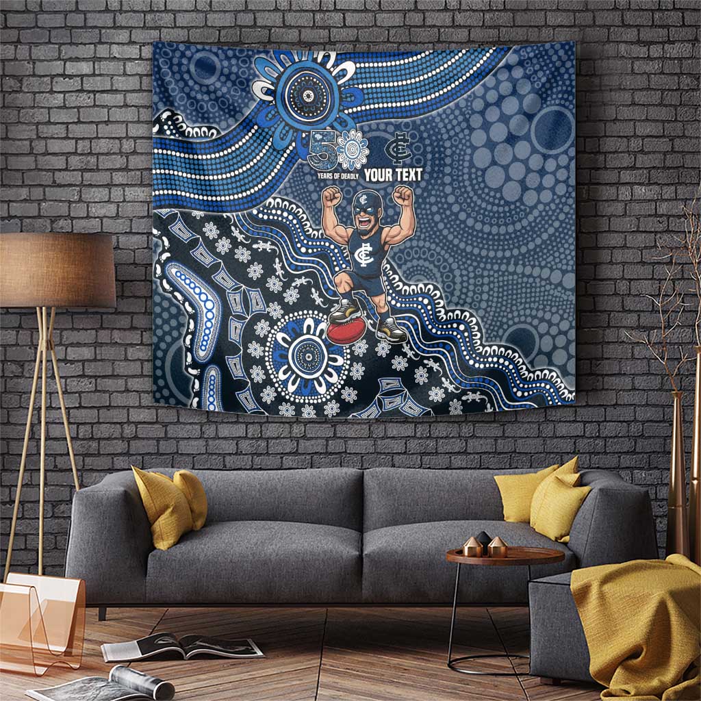 Personalized Carlton Blues Football Mascot Tapestry Aboriginal Dot Art Style Vibrant Indigenous Pattern Design