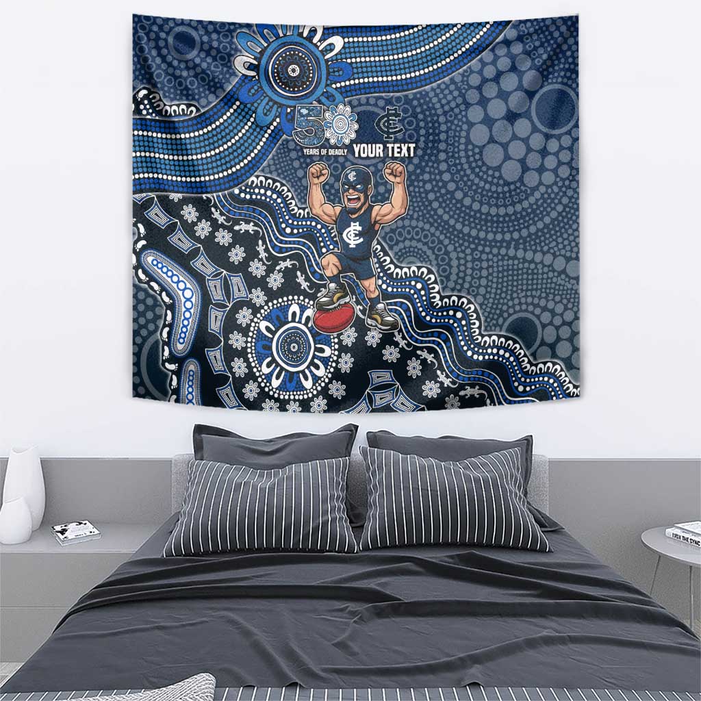 Personalized Carlton Blues Football Mascot Tapestry Aboriginal Dot Art Style Vibrant Indigenous Pattern Design