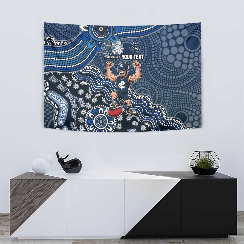Personalized Carlton Blues Football Mascot Tapestry Aboriginal Dot Art Style Vibrant Indigenous Pattern Design