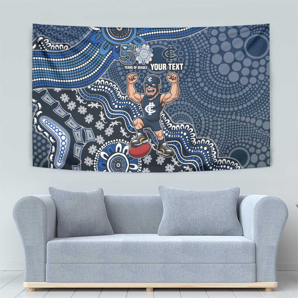 Personalized Carlton Blues Football Mascot Tapestry Aboriginal Dot Art Style Vibrant Indigenous Pattern Design