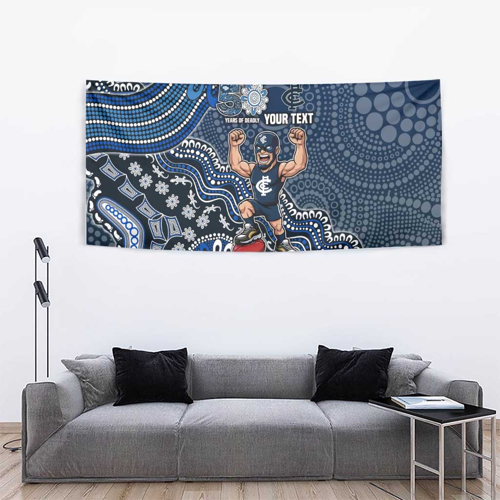 Personalized Carlton Blues Football Mascot Tapestry Aboriginal Dot Art Style Vibrant Indigenous Pattern Design