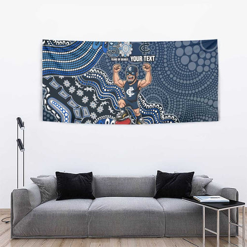 Personalized Carlton Blues Football Mascot Tapestry Aboriginal Dot Art Style Vibrant Indigenous Pattern Design