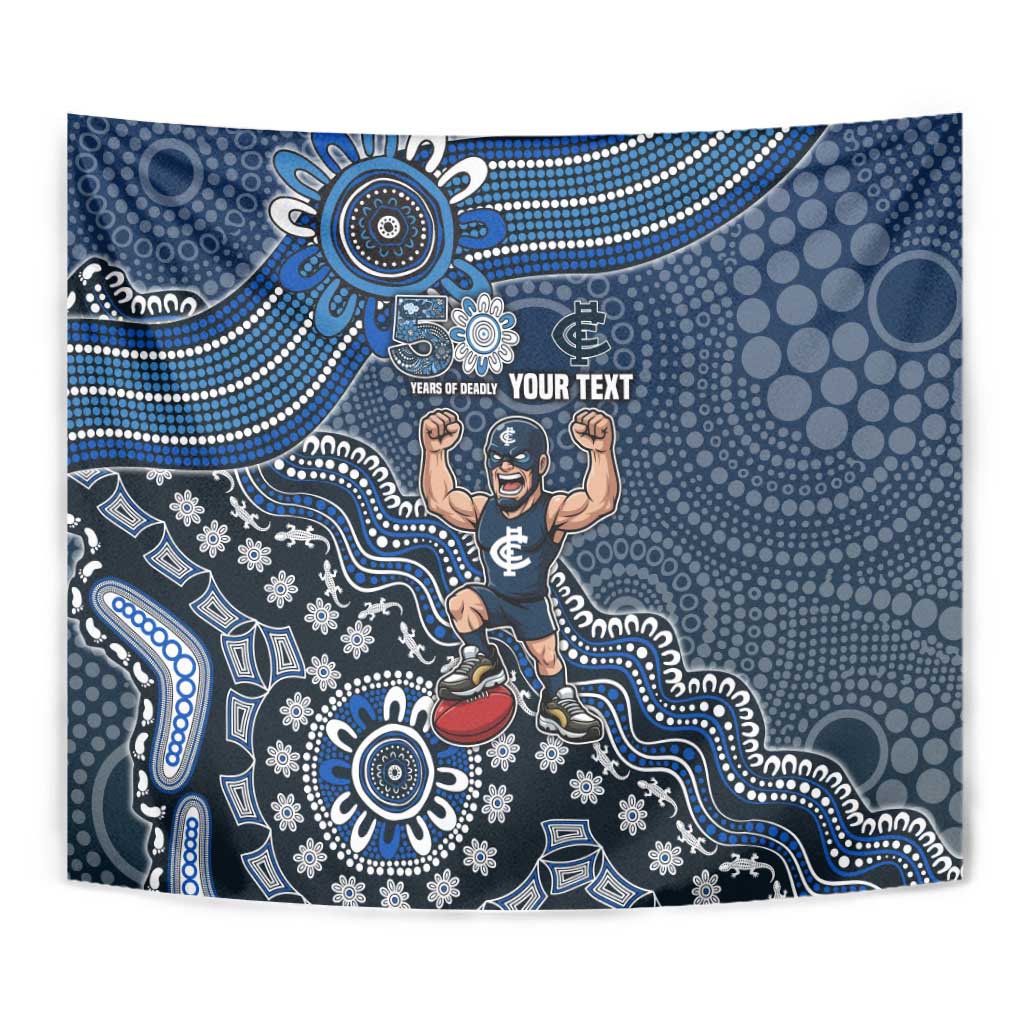 Personalized Carlton Blues Football Mascot Tapestry Aboriginal Dot Art Style Vibrant Indigenous Pattern Design