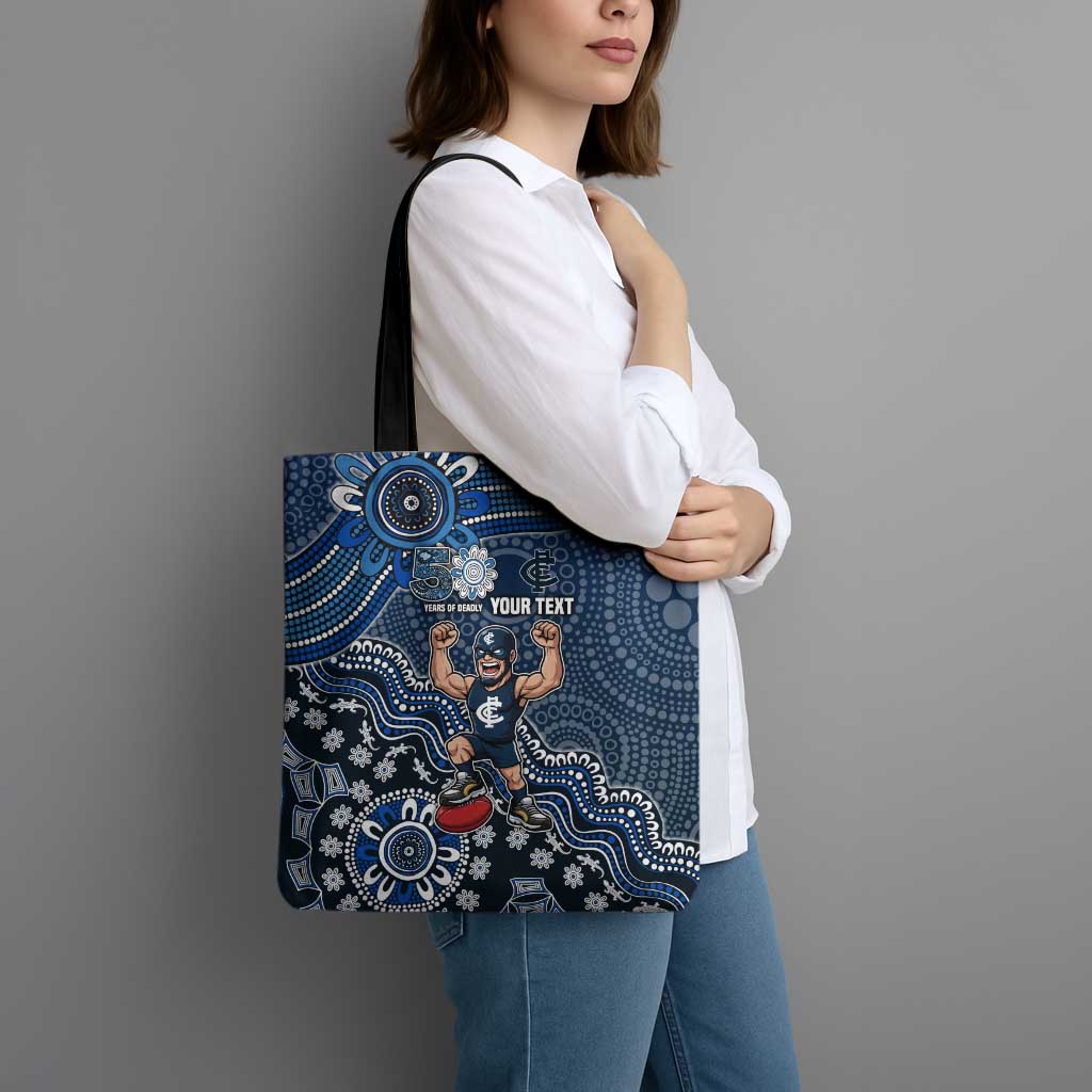 Personalized Carlton Blues Football Mascot Tote Bag Aboriginal Dot Art Style Vibrant Indigenous Pattern Design