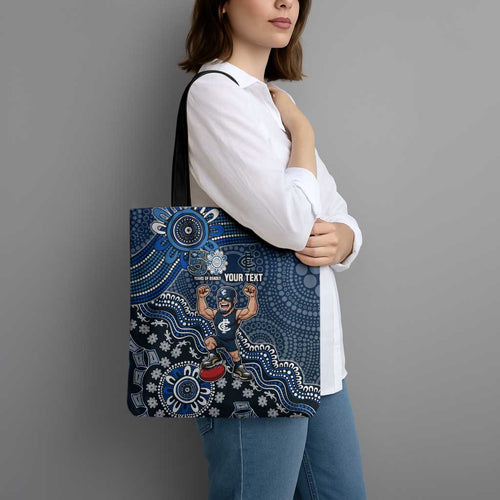 Personalized Carlton Blues Football Mascot Tote Bag Aboriginal Dot Art Style Vibrant Indigenous Pattern Design