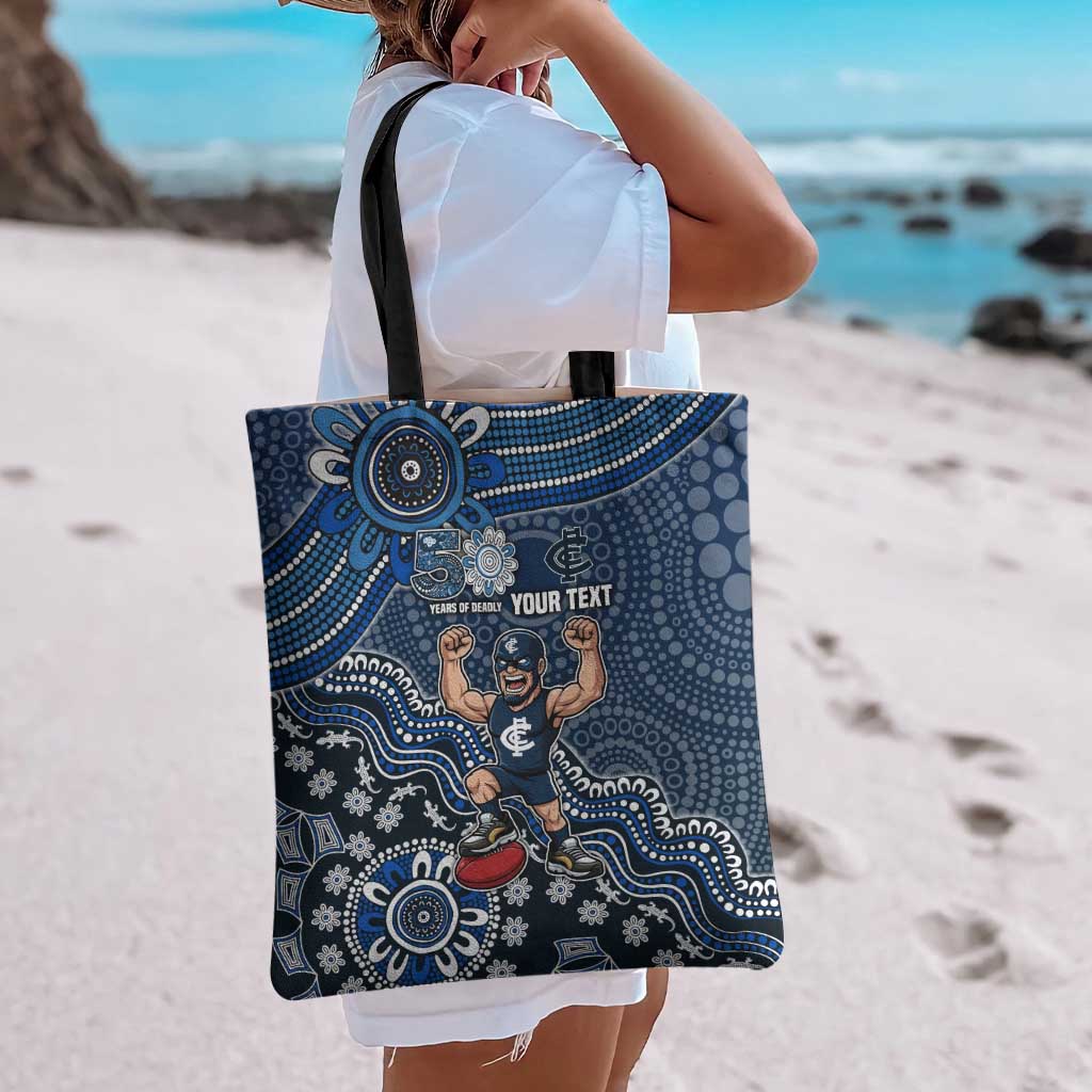 Personalized Carlton Blues Football Mascot Tote Bag Aboriginal Dot Art Style Vibrant Indigenous Pattern Design