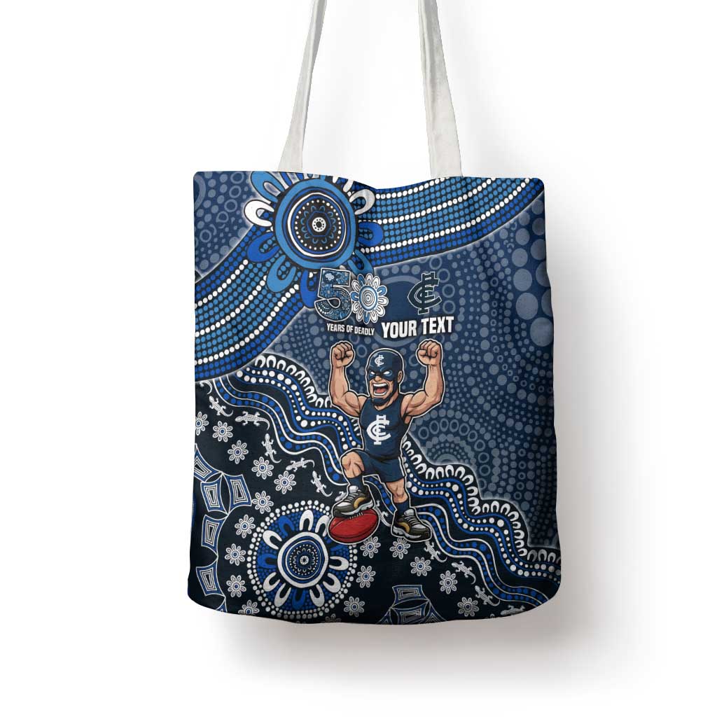 Personalized Carlton Blues Football Mascot Tote Bag Aboriginal Dot Art Style Vibrant Indigenous Pattern Design