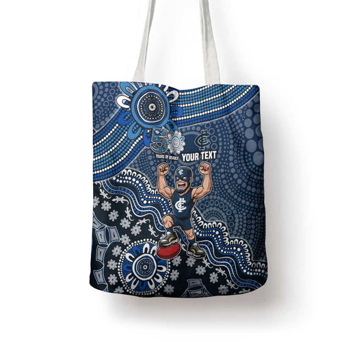 Personalized Carlton Blues Football Mascot Tote Bag Aboriginal Dot Art Style Vibrant Indigenous Pattern Design