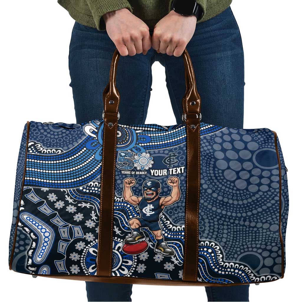 Personalized Carlton Blues Football Mascot Travel Bag Aboriginal Dot Art Style Vibrant Indigenous Pattern Design