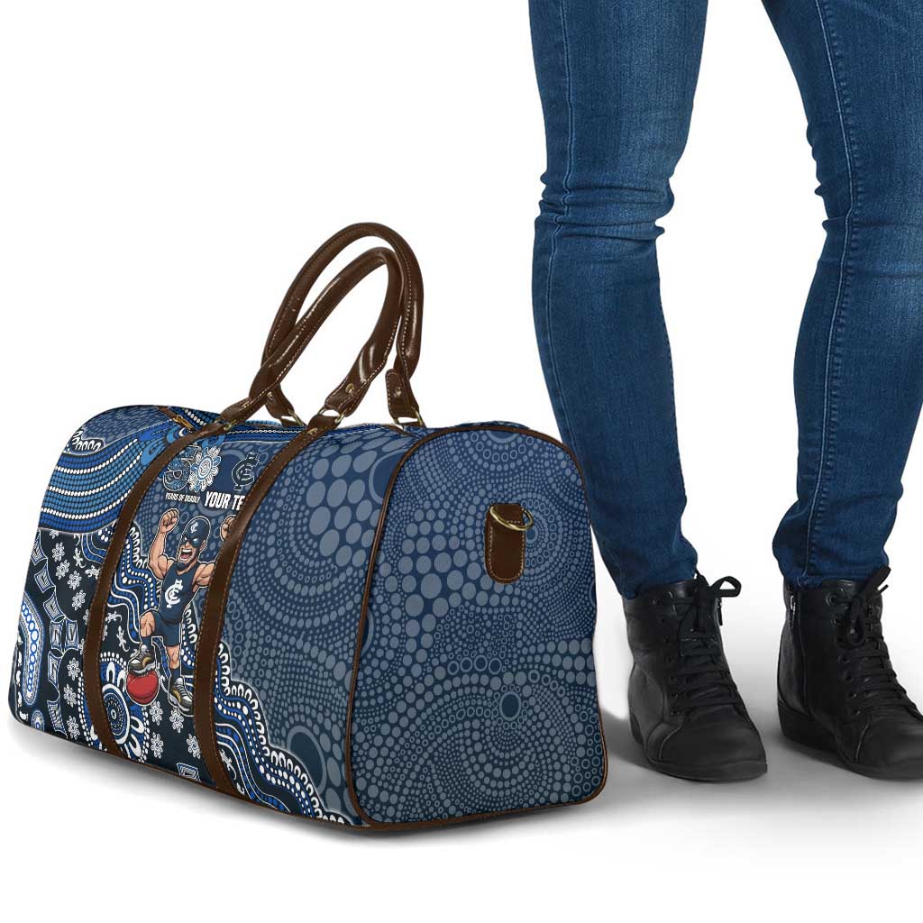 Personalized Carlton Blues Football Mascot Travel Bag Aboriginal Dot Art Style Vibrant Indigenous Pattern Design