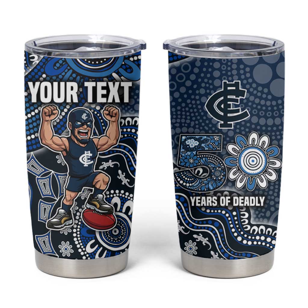 Personalized Carlton Blues Football Mascot Tumbler Cup Aboriginal Dot Art Style Vibrant Indigenous Pattern Design